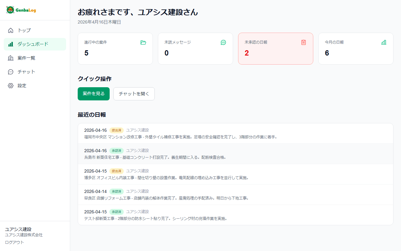 GenbaLog PC管理画面